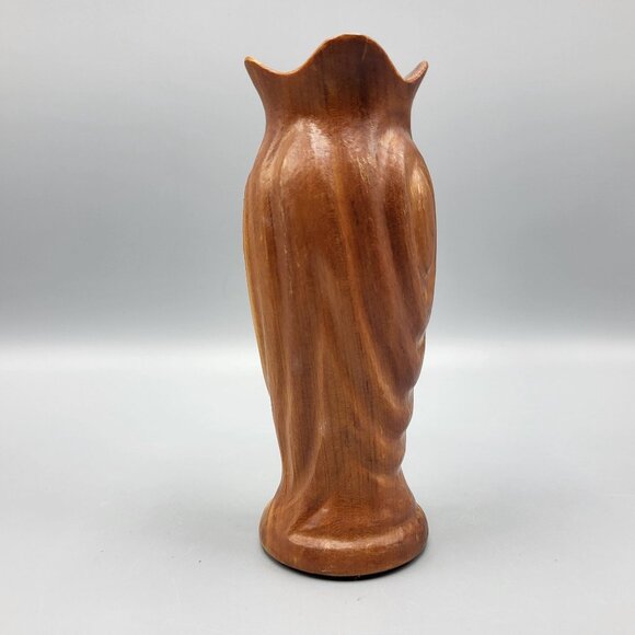 Vtg Handcrafted Carved Cherry Wood Folk Art Vase Les Smith Home Decor 6.75" - Picture 6 of 11